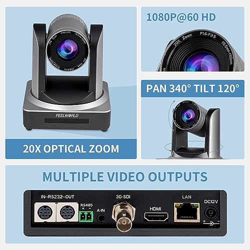 FEELWORLD POE20X 1080p 20X Optical Zoom 3G SDI HDMI IP PoE PTZ Camera | Low Light Correction, Auto Focus for Live Streaming Church Business Education Medical Conference Room Camera System - size: POE20X