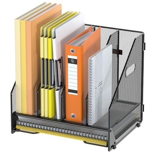 Docnest Mesh Desk File Organizer, 4 Vertical Compartment Box Sorter, Black - color: Blck-4 Compartments