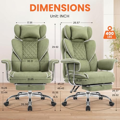 NEO CHAIR Big & Tall Leather Office Chair, High Back, Lumbar Support, Green | Gaming Chair for Adults and Computer Use, Reclining Office Chair with Foot Rest, Massage, Comfy Design and Heavy Duty Support - color: Green