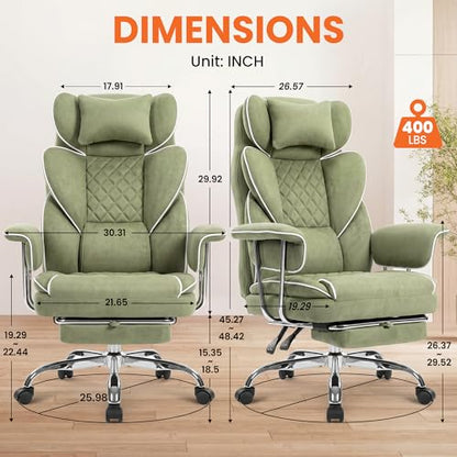 NEO CHAIR Big & Tall Leather Office Chair, High Back, Lumbar Support, Green | Gaming Chair for Adults and Computer Use, Reclining Office Chair with Foot Rest, Massage, Comfy Design and Heavy Duty Support - color: Green