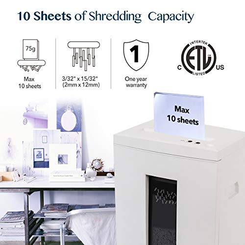 WOLVERINE SD9112 P5 Super Micro Cut Shredder, 10Sheet 60Min 6Gal 54dB White | P-5 Super Micro Cut | 2×12mm | 10-Sheet | 60Min | 54dB | 6Gal | Shreds CD+Cards | ETL Certified | 1-Year Warranty - size: 10-Sheet Level P5-White
