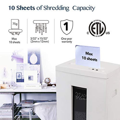WOLVERINE SD9112 P5 Super Micro Cut Shredder, 10Sheet 60Min 6Gal 54dB White | P-5 Super Micro Cut | 2×12mm | 10-Sheet | 60Min | 54dB | 6Gal | Shreds CD+Cards | ETL Certified | 1-Year Warranty - size: 10-Sheet Level P5-White