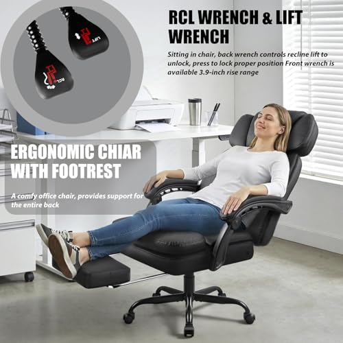 LEMBERI 400lbs Executive Big Office Chair, Tall Desk Chair with Footrest