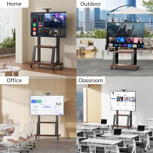 Mobile TV Stand on Wheels for 32-75 Inch TVs | With Top Projector tray& 2-Tier Storage Height Adjustable Heavy-Duty Holds up to 180lbs,Max VESA 600 * 400mm - color: Black
