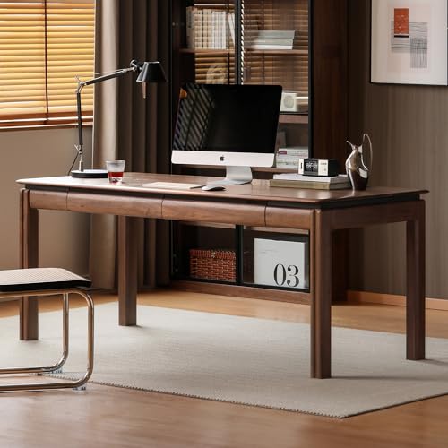100% Solid Wood Desk, Mid Century Modern Walnut Finish Home Office Computer Writing Desk with Drawers Perfect for Study & Living Room 47.24" W - color: Walnut Color-ash Wood, size: 47.24"W