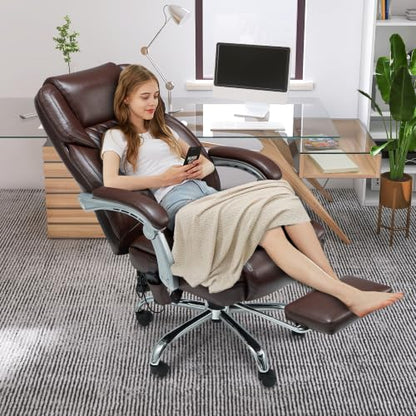 HOMREST Heated Massage Executive Office Chair with Footrest, Brown - color: Brown