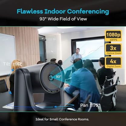 TONGVEO 3X Optical Zoom PTZ Camera AI Auto-Tracking HDMI USB 3.0 1080P 60fps Wide-Angle for Video Conference Business Meeting Live Streaming Online Learn with Zoom YouTube Teams OBS and More - color: Midnight
