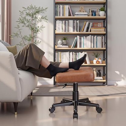 VECELO Under Desk Footrest, PU Ergonomic Foot Rest with Wheels, Comfort Padding, Height Adjustable for Relieving Leg Pain, Stiffness, and etc, Brown - color: Brown