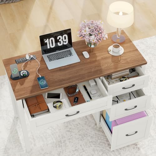 Farmhouse 47" Executive Desk, Computer Desk with File Drawer, Off White - color: Off White, size: Right Mounted