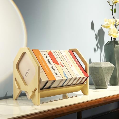 Desktop Bookshelf, Stackable Book Organizer with Handle, Storage Rack for CD/Magazine/File Folder, Portable Small Bookshelf for Study, Living Room, Kid's Room, No Nails, Small Size - style: Small Size