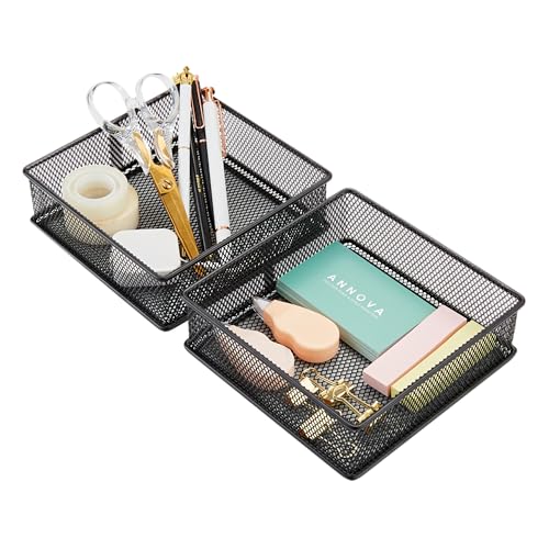 Annova Mesh Stackable Drawer Cabinet and Shelf Organizer Bins Storage Basket School Office Supply Holder Tray- Set of 2 (Black, 6x6x2 Inch) - color: Black, size: 6x6x2 Inch