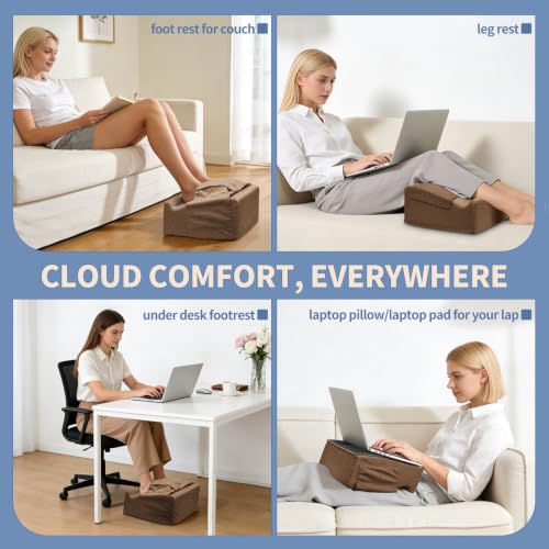 Under Desk Footrest with Rocking Base & Warming Cover, Brown Check - color: Brown Checkered Pattern, size: 12.6" L x 15" W x 7.3"