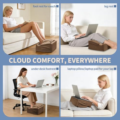 Under Desk Footrest with Rocking Base & Warming Cover, Brown Check - color: Brown Checkered Pattern, size: 12.6" L x 15" W x 7.3"
