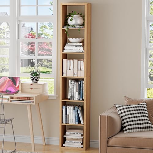 VDNEND Tall Cube Storage Organizer Bookcase, 6 Tier 11 inch Open Back Cubical Shelf with Thickened Border, Display Bookshelf for Living Room, Home Office, Sturdy Room (Natural Oak, 6 Cube,Vertical) - color: Natural Oak, size: 6-Cube, Vertical