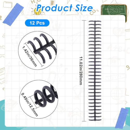 GORGECRAFT 12Pcs Binding Combs Spines 30 Rings Black Plastic Coil Machine Wire Twin Spiral Trimmable Book Binder Adding Pages for Teacher Student Document Notebook File Making 1/2 Inch