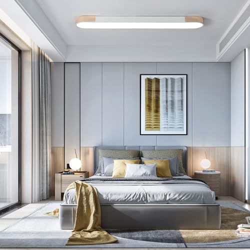 Qcyuui Modern LED Ceiling Light,39.4 Inch Dimmable LED Flush Mount Ceiling Lights,White and Gold Long Ceiling Light Fixture for Office Bedroom Kitchen Hallway (48W/3000-6500K) - color: White and Gold/Dimm/48W/39.4IN/3000-6500K, size: 39.4in