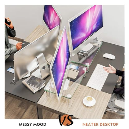 Hemudu 2 Pack Computer Monitor Riser with Height Adjustable Multi Media Desktop Stand for Flat Screen LCD LED TV, Laptop/Notebook/Xbox One - color: Clear