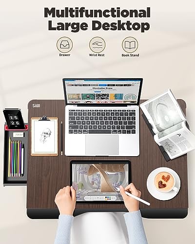 SAIJI Laptop Desk for Bed, XX-Large Foldable Bed Tray Table, 25.6" x 19.3" - color: Black Cherry
