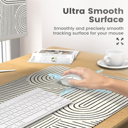 iCasso White Desk Matt for Desktop, Cute Desk Pad Mat, White - color: Line-White