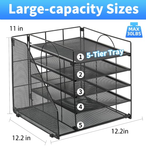 OPNICE Desk Organizer, 5-Tier Paper Organizer Letter Tray, Black - color: Black, size: 12.2" x 12.2" x 11"