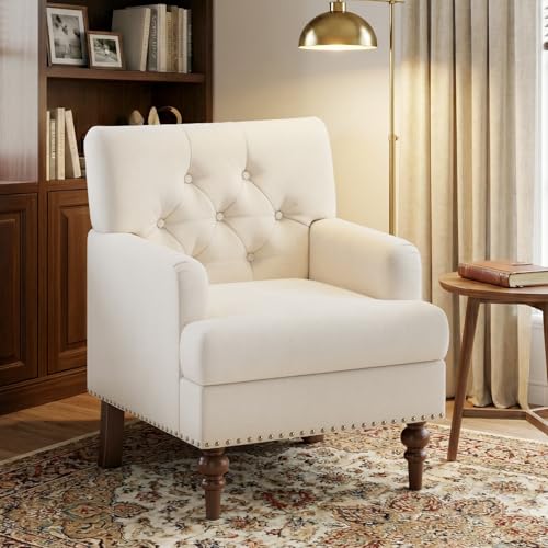 MALOL Modern Accent Chair for Living Room, Comfy Bedroom Reading Armchair, Upholstered Single Sofa Chair with Thick Cushion &Wood Legs for Small Spaces, Beige - color: Beige, size: Set of 1