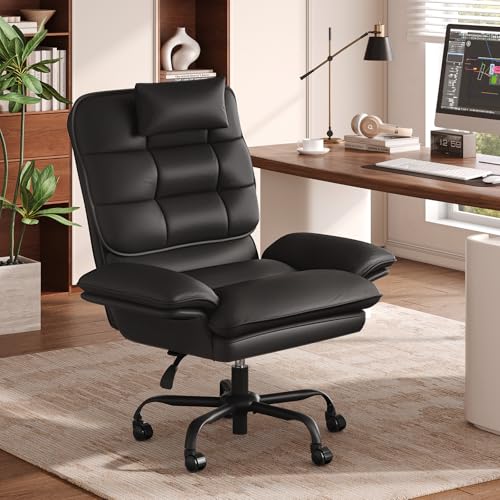 Bestier Criss Cross Chair with Adjustable Arms PU Leather Black | 135° Reclining Executive Chair with Headrest Big and Tall Computer Desk Chair for Home Makeup Office - color: Black Pu Leather, size: High Back