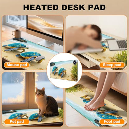 Heated Desk Pad 31.5" x 13" 3 Large Heated Mouse Pad with Heat Levels (40°C/45°C/50°C) & 3H Auto Shut-Off Desk Mat Fast Heating PU Leather Warmer Mousepad for Home Office - Cute Turtle - color: Cute Turtle, size: 31.5 x 13 inch