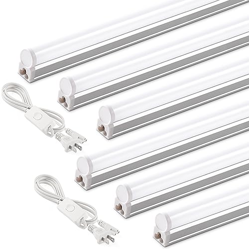 Barrina T5 4FT LED Shop Light, 2 Pcs Power Cords 6500K 2200lm 20W, 6 Pack | Utility Light Fixture, Ceiling Commercial Bay Light for Workshop Garage, Corded Electric with ON/Off Switch - color: 6500k Super Bright White, size: 4 Feet-2 Power Cords