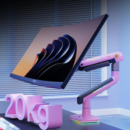 NB Gaming Monitor Arm or for 32 to 60 Inches Screen, Load up to 20 kg, VESA 75/100, RGB-Light, Heavy Duty, Multi Angle Adjustable, Premium Aluminum, Pink - color: Fantasy Pink