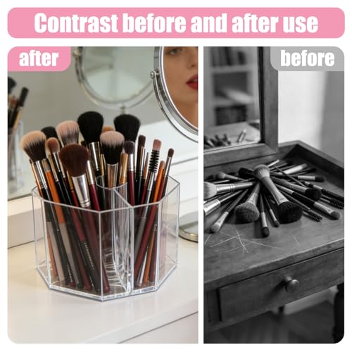 Acrylic Makeup Brush Holder, 360°Rotating Makeup Brush Organizer with 5 Grids, Clear Makeup Holder for Courtup, Bathroom Vanity Desktop Organizer (Rhombus) - size: Rhombus-6.5in