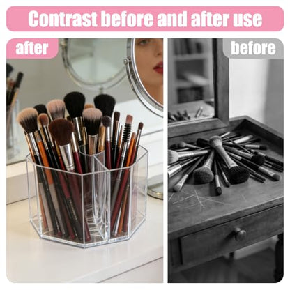 Acrylic Makeup Brush Holder, 360°Rotating Makeup Brush Organizer with 5 Grids, Clear Makeup Holder for Courtup, Bathroom Vanity Desktop Organizer (Rhombus) - size: Rhombus-6.5in