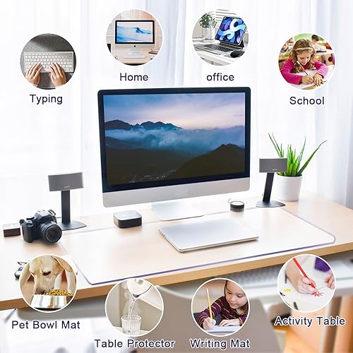 17x24 inch Crystal Plastic Office Desk Pad Clear PVC Blotter Mat Cover for Home Computer Laptop Keyboard Pads Wipeable Waterproof Vinyl Office Writing Desk Pad Protector Heatresistant with Mouse Pad - size: 17X24 inch