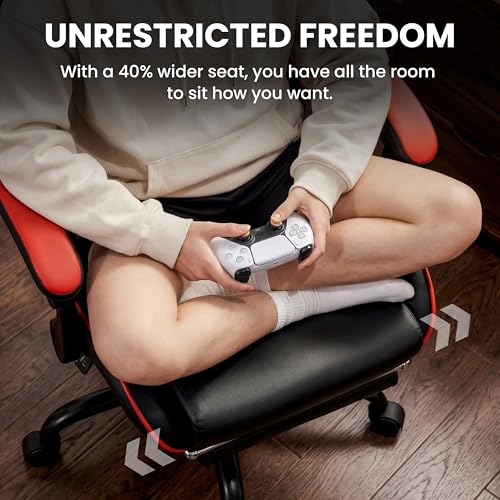 Gaming Chair, Ergonomic Computer Chair with Footrest and Lumbar Support, Height Adjustable Office Chair with 360° Swivel Seat and Headrest (Red & Black) - color: Red & Black