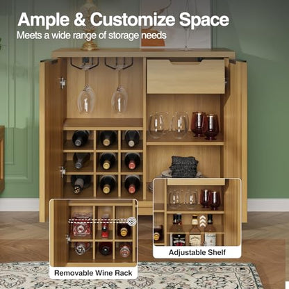 Fluted Coffee Bar Cabinet with Storage, Modern Sideboard Buffet Cabinet - color: Wood Grain, size: Coffee Bar - 15.7"D x 31.5"W x 31.5"H