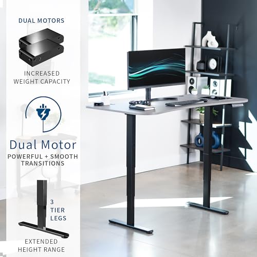 VIVO Dark Gray 63 x 32 in Standing Desk, DESK-KIT-2B1G - color: Dark Gray Top / Black Frame, size: 63 x 32