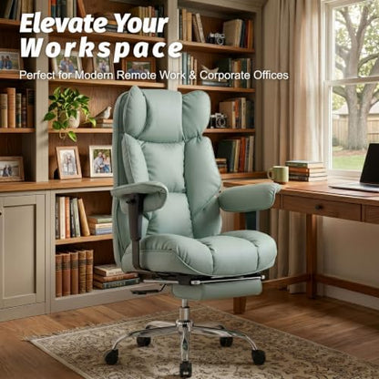 Efomao Executive Office Chair 400lbs,Green Big and Tall Desk Chair | Mattress-grade pocket spring cushion, sleek leather, 135° recline & footrest for computer gaming setup. - color: 3084p-green