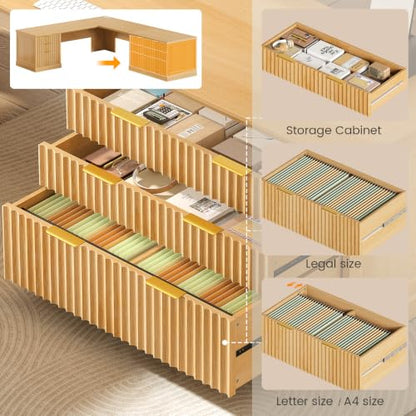 SEDETA Fluted 78.8" L Shaped Desk with 6 Drawers, Fluted Oak - color: Fluted Oak, size: 78.8" L Shaped Desk