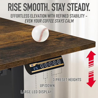 SHW Mobile Electric Height Adjustable Standing Desk w/Drawer, Rustic Brown | 40" Wide Top | w/ Memory Presets and Cable Management | Drawer with adjustable compartments | Hanging Hooks - color: Rustic Brown