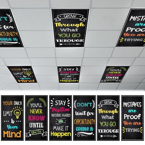 QOUBAI 6PCS Fluorescent Light Covers, 4x2 Feet Magnetic Light Cover Fluorescent Lights Shade Panel Positive Inspirational Ceiling Lights Filters for Office Classroom Home Drop Ceiling Chalkboard - color: Chalkboard