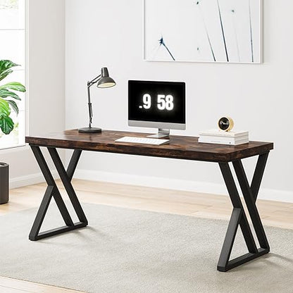 Tribesigns Writing Computer Desk, 55 inch Heavy Duty Study Desk with Z-Shaped Metal Leg, Modern Simple Home Office Computer Desk, Rustic Brown - color: Rustic Brown