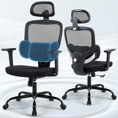 Ergonomic Office Desk Chair, High Back Breathable Mesh Computer Chair, 3D Lumbar Support, 2D Headrest & 3D Armrests, 300lbs Heavy Duty Task Chair for Home Office Work Gaming, Black - color: Black