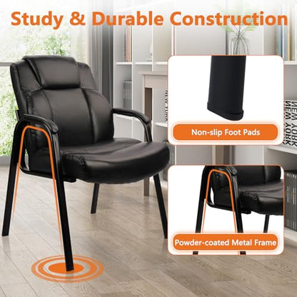CLATINA Big and Tall Office Chair Set of 2 500lbs Leather Reception Chair with Bonded Padded Armrest Wide Seat Desk Chair No Wheels for Reception Conference Waiting Room Side Office Home, Black - color: Black, size: 2 Pack