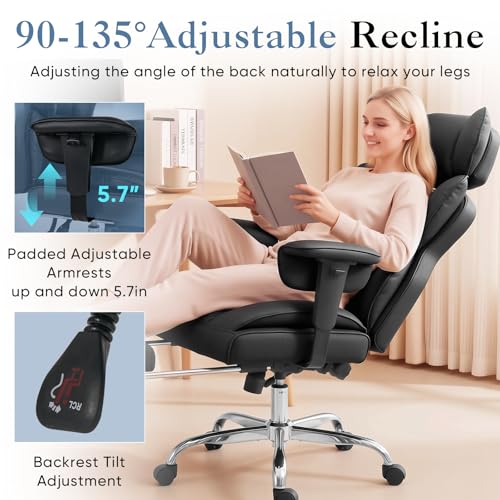 DUMOS Big and Tall Home Office Desk Chair, Executive Chair with Footrest - color: Black, size: Adjustable Armrest