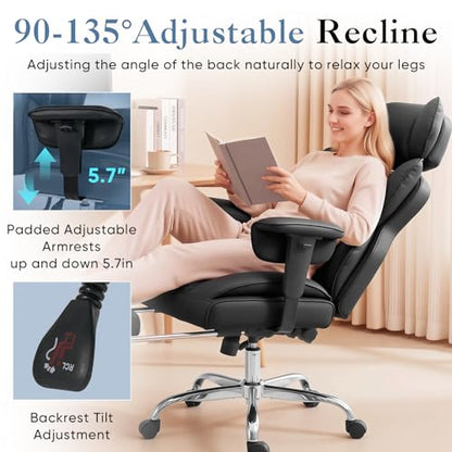 DUMOS Big and Tall Home Office Desk Chair, Executive Chair with Footrest - color: Black, size: Adjustable Armrest