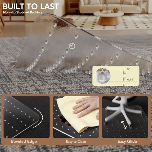 Office Chair Mat for Carpet with Lip, 51" x 63" Clear Plastic Protector | Duty Desk Floor, Low Pile Carpet Saver Mat for Rolling Chairs, Smooth Glide Computer Chair Mat for Office or Home - size: 51"x63"