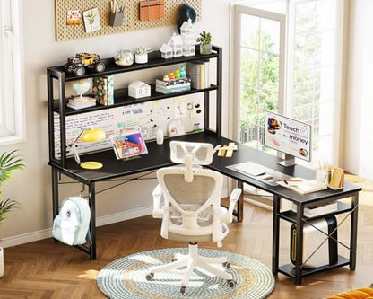 ODK L Shaped Gaming Desk with Hutch, Computer Desk with Storage Shelves, 66" L Shaped Desk for Home Office, Corner Desk with Headphone Hook, Black - size: 66 Inch
