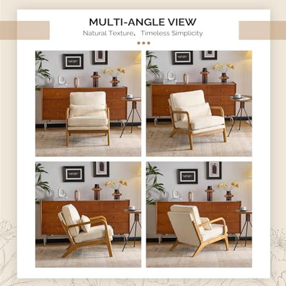 VINGLI Chenille Mid-Century Modern Accent Chair Set of 2, Cute Reading Arm Chair with Cushion & Lumbar Pillow & Solid Wood Frame for Lounge, Living Room, Reading Room, Bedroom,Cream - color: Cream