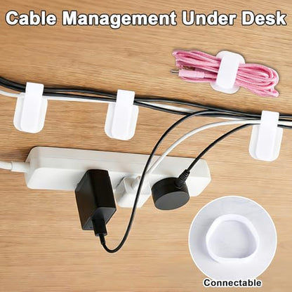 Under Desk Cable Management, Self-Adhesive Hook and Loop Straps, Adjustable Reusable Wire Organizer for Home Office Essentials (20 Pairs) - color: White