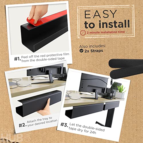 Scanfield Under Desk Cable Management Tray, No-Screw, 17-Inch, 2-Pack Black - color: Black, size: 2pcs Self Adhesive