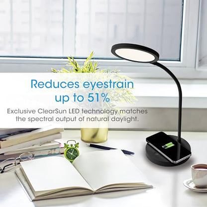 OttLite Good Housekeeping Circular Desk Lamp, Wireless Charging, Black - color: Black